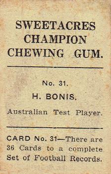 1930 Sweetacres Football Records #31 Eddie Bonis Back